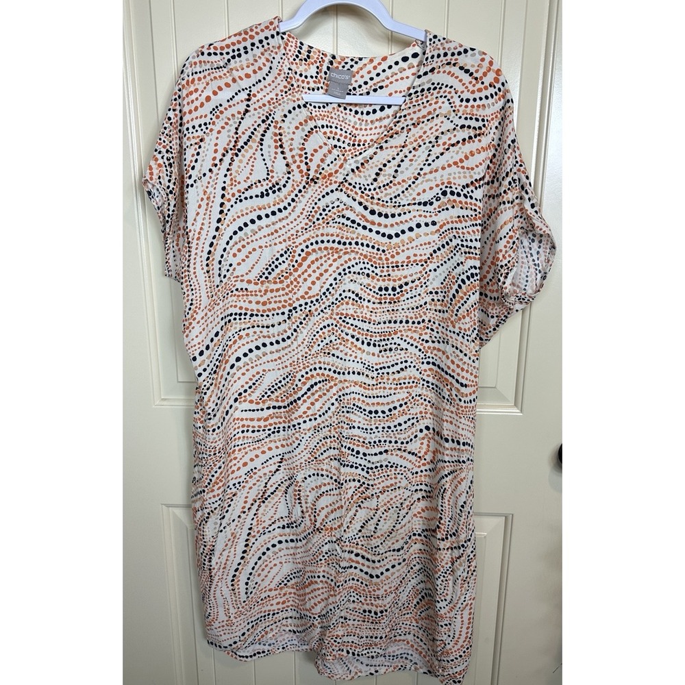 Chico's Short-Sleeve V-Neck Printed Wedge Dress rayon shirt casual resort sz 1 S